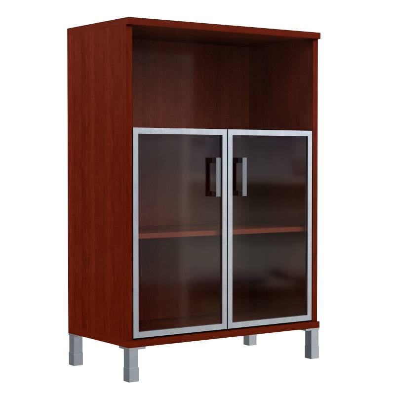 Шкаф средний с малыми стеклянными дверьми в AL-рамке B 420.4 Бургунди 900х450х1286  главное фото
